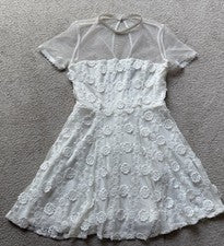 FOREVER 21 Mujer Marfil Blanco Floral Bordado Malla Top Vestido Línea A Patinador S