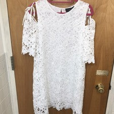 Vestido de encaje blanco Laundry by Shelli Segal para mujer con corbata abierta al hombro talla 6 nuevo con etiquetas