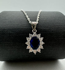 Nuevo collar colgante con racimo ovalado de zafiro de plata de ley 925 maciza de 22 pulgadas
