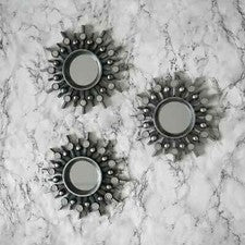 Juego de 3 espejos de pared Sunburst espejo decorativo plateado redondo antiguo hogar azteca