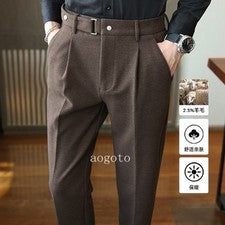 Pantalones Informales Para Hombre Otoño Invierno Calce Ajustado Lana Negocios Pantalones Largos NUEVO