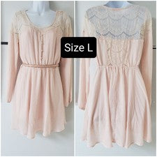 CANDIES Para Mujer L Moda Vestido Rubor Rosa Informal Mangas Largas Gasa Nuevo