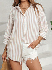 Camiseta top de manga larga a rayas de moda para mujer
