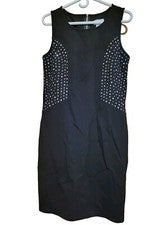 Vestido para mujer talla grande CARMEN MARC VALVO negro + plateado con tachuelas mangas, NUEVO