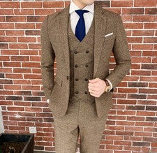 Moda Para hombres Calce Ajustado 3 Piezas Traje Blazers Un solo Pecho Trajes Informales Talla