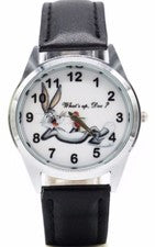 Bugs Bunny "¿Qué pasa Doc?" Reloj con correa de cuero negro