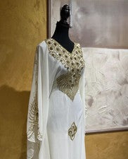 Vestido blanco Georgette hecho a mano vestido marroquí Dubai caftán elegante elegante Farasha