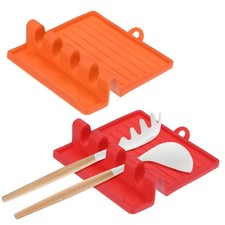 Paquete de 2 reposa utensilios de cocina múltiples de silicona, resistentes al calor [rojo, naranja]