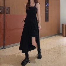 Vestido irregular mujer niña gótico sin mangas correa moda ranura punk moda