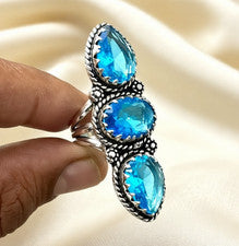 Anillo de joyería de plata de ley 925 hecho a mano con piedras preciosas de topacio azul suizo todos los tamaños
