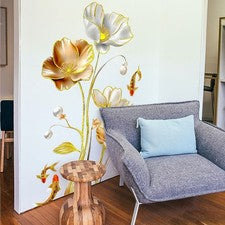 Pegatinas de pared de flores de lámina dorada calcomanías de pared de mariposas decoración del hogar arte de pared pegat