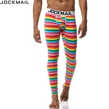 Ropa interior térmica para hombre Pantalones largos Johns de algodón a rayas con diseño de bolsa en U delgados cálidos