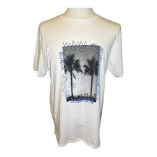 Camiseta gráfica Quiksilver estampado de palmeras blanca azul para hombre talla mediana nueva con etiquetas