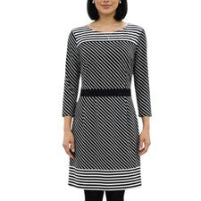 NUEVO CON ETIQUETAS NY&Co Mujer Grande Negro Blanco Rayas Vestido Oficina Carrera Negocios Iglesia