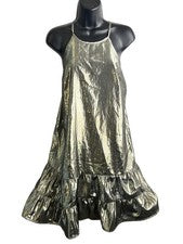 Vestido CeCe para mujer pequeño metálico plateado con volantes dobladillo sin mangas sin mangas fiesta brillo