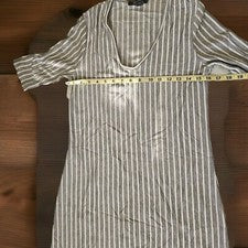 Vestido Yana K Montecito Gris Jaspeado Rayas Terry Francés Boho Hecho en EE. UU. NUEVO CON ETIQUETAS Suave