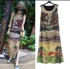Moda Verano Playa Doble Capa Abertura Para Mujer Vestido Largo Talla L