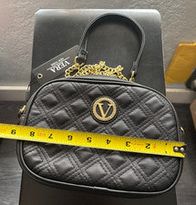 Bolso Bandolera Vera New York Negro Imitación Cuero Acolchado Cadena Pequeño-NUEVO CON ETIQUETAS