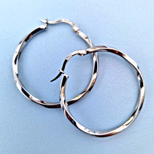 Pendientes de aro retorcido de plata de ley 925 de 35 mm para mujer y mujer