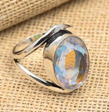 Anillo de plata esterlina maciza 925 hecho a mano con piedras preciosas de topacio místico arco iris joyería