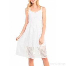 "Vestido midi sin mangas de encaje de malla abierta Kensie para mujer, blanco, grande"