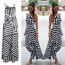 Vestido Maxi Largo De Verano Para Mujeres Sexy Bohemio A Rayas Moda Informal Playa