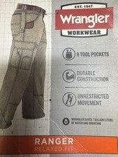 NUEVO CON ETIQUETAS Wrangler Ropa de Trabajo Ranger Calce Relajado Estilo Carga 9 Bolsillos para Herramientas 40x32 Negr