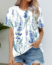 Blusa Camiseta Mujer Flor Púrpura Gráfico Moda Manga Corta Sedoso Suave Blanco
