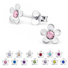 Blume Blümchen mit Kristall Kinder Ohrstecker 925 Silber Mädchen Ohrringe Blüte