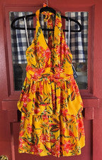 Mini Vestido BCX Para Mujer Clásico Naranja Multicolor Floral Halter Talla XS NUEVO CON ETIQUETAS
