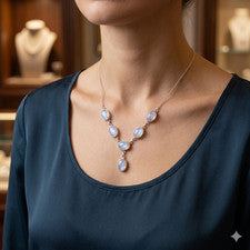 Collar de plata 925 genuino arco iris piedra lunar madre cadena corona chakra joyería