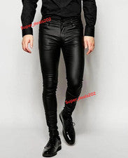Pantalones de motocicleta de cuero de cordero negros para hombre ajustados estilo diseñador se adapta