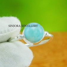 Anillo de regalo hecho a mano de plata de ley 925 con piedras preciosas Larimar talla 5 a 13 EE. UU.