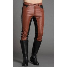 Pantalones de mezclilla de cuero real para hombre estilo negro tostado hechos a mano pantalones de piel de cordero