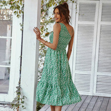 Moda Mujer Mono Verano Chaleco Cuello Espiga Estampado Falda