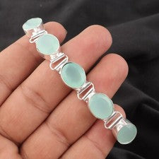 Brazalete de joyería hecha a mano de plata de ley 925 con piedras preciosas de calcedonia aguamarina regalo para