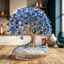 Bonsái de cristal azul árbol del mal de ojo 2D hecho a mano protección decoración del hogar regalo