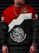 Camiseta Mexicana Azteca Águila Serpiente Gráfico Moda Hombre Manga Larga Rojo