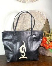 Bolso de mano vintage de cuero para mujer Bozzena con doble correa negro