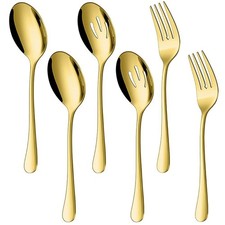 Acero inoxidable para servir juego 4 cucharas 2 tenedores colador 22 cm plata oro
