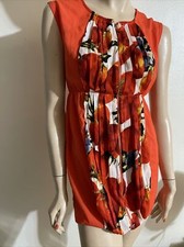 Vestido Para Mujer Naranja Floral Poliéster Informal Verano Plisado Cremallera Mini Talla S