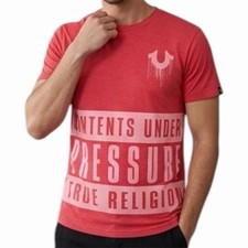 $68 TRUE RELIGION Rojo CONTENIDO Camiseta Manga Corta Diseñador Gráfico Nueva con Etiquetas