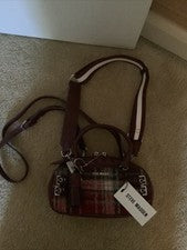Bolso Cartera Steve Madden Borgoña a Cuadros Plateado Herrajes Para Mujer Diseñador