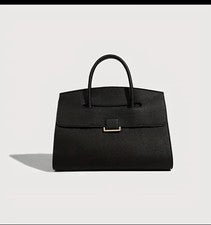 Bolso de Mano de Cuero Negro para Mujer Estructurado Bolso de Hombro Bolso de Mano de Negocios”