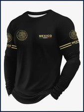 Camiseta para Hombre Estampado Águila México Moda Cómoda Algodón Manga Larga
