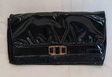 CHARLES DAVID Charol Sobre Bolso sin asas Bolso de mano Negro Plegable Nuevo con etiquetas
