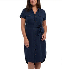 Vestido camisero Teddi Rose Tencel para mujer azul marino, talla pequeña