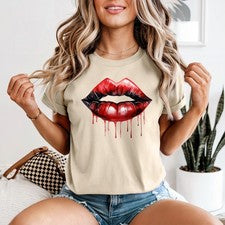 Camiseta Goteando Labios Roja Negra Mujer Camiseta Moda Gótica
