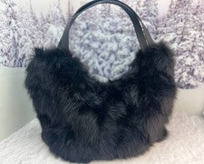 Bolso de Mano de Piel de Zorro Negro Real Largo Comprador de Piel Enorme Bolso Grande Regalo para Mujer