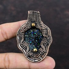 Regalo para Mujer Joyería Envuelto en Alambre Colgante Cobre Negro Ópalo Etíope 2.83"